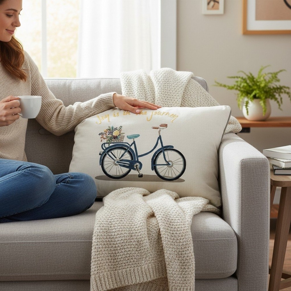 Threshold Toss Pillow Unisex 12x18 Sour Cream NWOT Bicycle Embroidery
